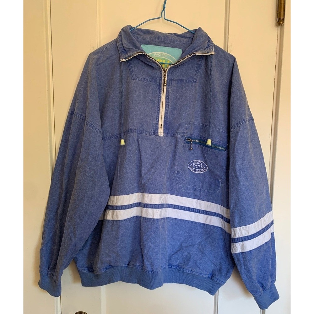 Vintage Pacific Coast Highway PCH Blue Cotton Quarter Zip Pullover Windbreaker M